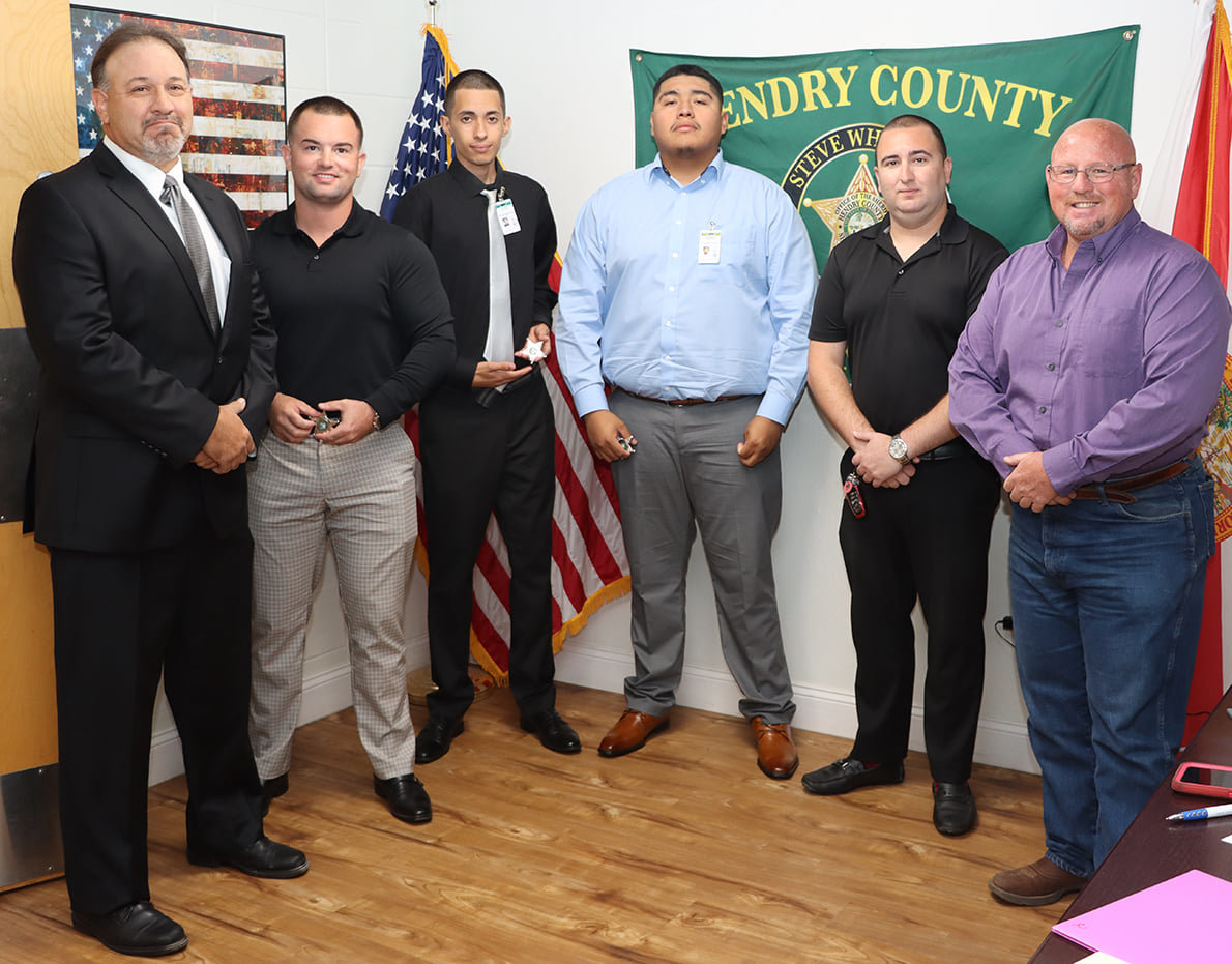 LABELLE -- Hendry County Sheriff's Office swore in new deputies on April 11. From left to right are Rick Notaro, Michael McNally, Juan Castro, Sergio Rodriguez, Caesar Cabenas and Sheriff Steve Whidden.